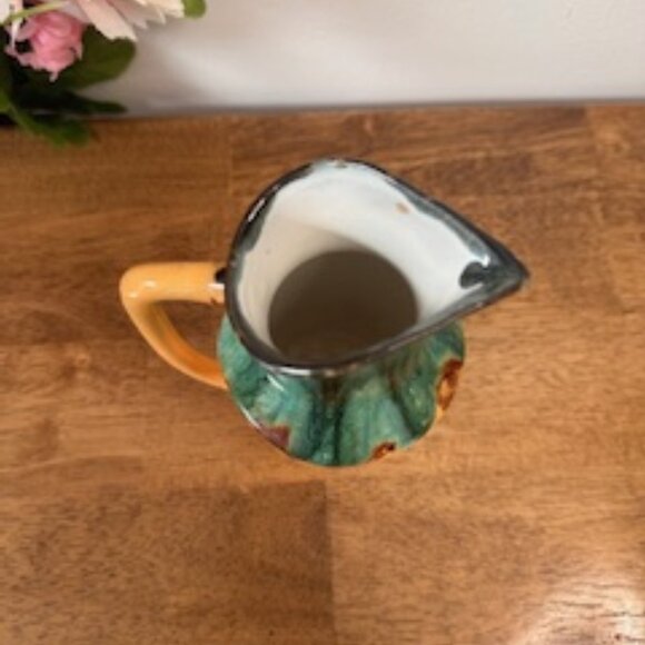 Vintage Drip Glaze Pottery Pitcher Green Brown and Mustard Yellow Art Pottery Ju - Picture 4 of 8